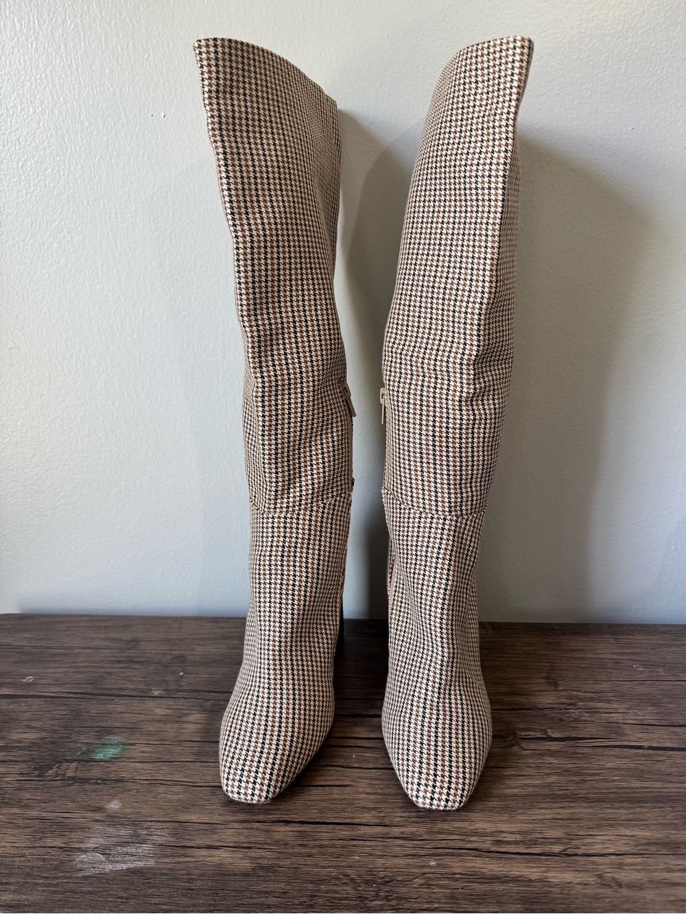 Steve Madden Fall Academia Houndstooth Over-the-Knee Boots - Beige/Black Brown